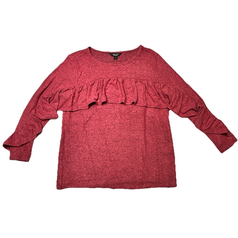 Simply Vera Vera Wang Pink Ruffle Knit Top Small Long Sleeve Blouse Tunic
